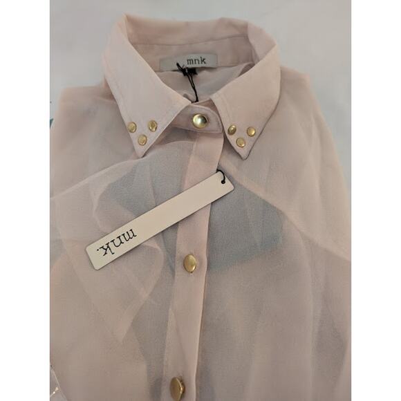 MNK, beige and aqua shear Ombre blouse, Open-Back Small NWT officesiren Y2K - Picture 7 of 7